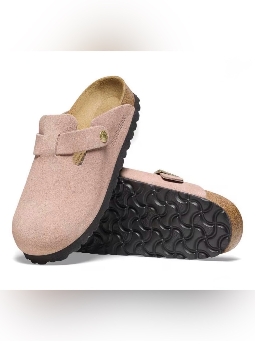 Birkenstock Women's Light Pink Suede Clogs with Buckle Size 41